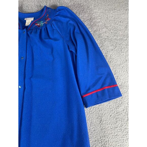 Cachet Robe Womens Large Blue Made In USA Vintage Embroidered Snap Sleepwear - Picture 4 of 11